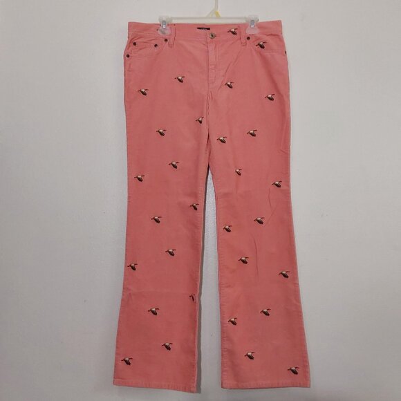 NWOT J. Crew Corduroy Mid-Rise Critters Ducks Pink Bootcut Pants -12 - Picture 2 of 9